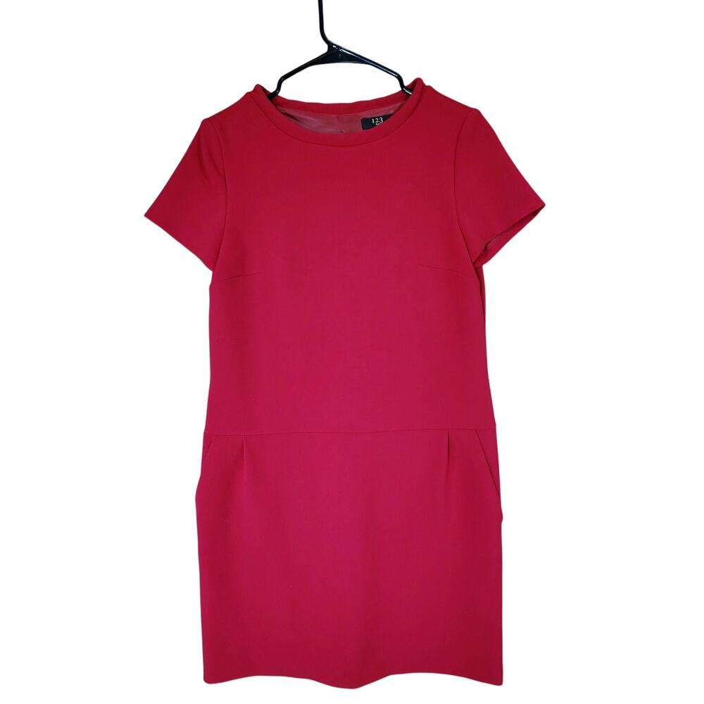 Maison 123 Paris Shift Dress sz M US 38‎ F Cranberry Red Stretch Pockets Career